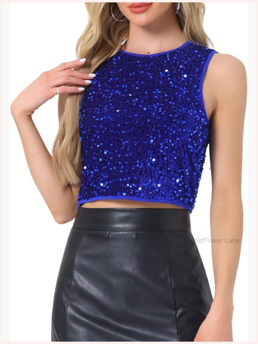 Sparkle Glitter Sequin Crop Tank Top Sleeveless Club Party Nightout